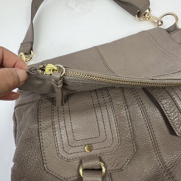 The SAK Taupe Gray Crossbody Pebbled Leather Satchel Fold Over Hobo Shoulder Bag - Picture 4 of 13
